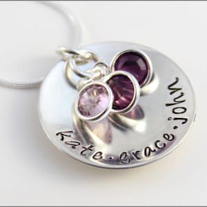 Sterling Silver Name & Birthstone Necklace | Mom or Grandma Necklace, Personalized Name Necklace, Hand Stamped Jewelry