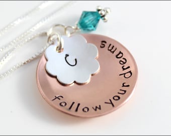 Personalized Graduation Jewelry | Follow Your Dreams Necklace, Custom Monogram Necklace, Sterling Silver & Copper Inspiration Jewelry