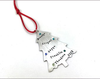 Christmas Tree Ornament | Personalized with Names, Birthstones & Year