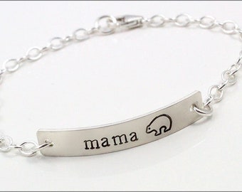 Mama Bear Silver Bar Bracelet | Sterling Silver Bracelet, Silver Mom Bracelet, Gift for Mom, Mother's Day Gift