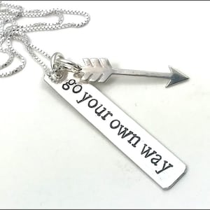Silver Bar Necklace with Arrow Charm | Go Your Own Way, Inspiration Necklace, Graduation Gift