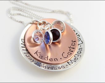 Custom Gifts for Mom | Copper & Sterling Silver Necklace, Personalized Name Necklace, Birthstone Mom Necklace