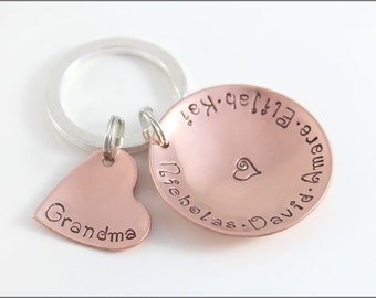 Personalized Copper Grandma Heart Key Chain | Custom Name Keychain for Grandma, Gifts for Grandma