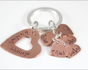 Personalized Copper Grandma Keychain with Custom Name Charms | Grandma's Name Blessings, Special Gift for Grandma