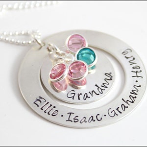 Personalized Grandma Washer Necklace with Birthstones | Personalized Name Necklace, Grandma Birthstone Necklace