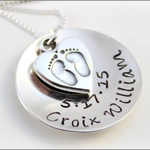 Personalized Mom Necklace with Baby Name, Birthdate and Baby Feet