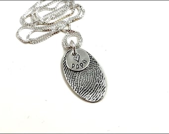 Oval Fingerprint Necklace with Personalized Tag | Sterling Silver Fingerprint Necklace, Remembrance Necklace