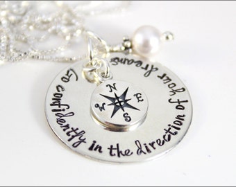 Inspirational Graduation Gift | Go Confidently in the Direction of Your Dreams, Sterling Silver Compass Necklace, Graduation Necklace