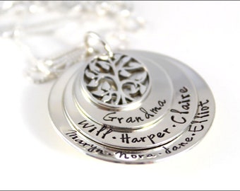 Gift for Grandma | Stacked Grandma Necklace, Name Necklace, Grandchildren's Names, Personalized Grandma Necklace, Tree of Life