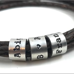 Braided Leather Cord Personalized Bracelet Custom Name Beads Bracelet image 5