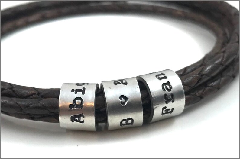 Braided Leather Cord Personalized Bracelet Custom Name Beads Bracelet image 5