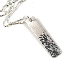 Fingerprint Bar Necklace | Sterling Silver Fingerprint Necklace, Thumb Print Necklace, Remembrance Necklace