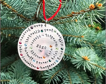 Christmas Ornament Spiral Disc | Personalized with Names, Birthstones & Year