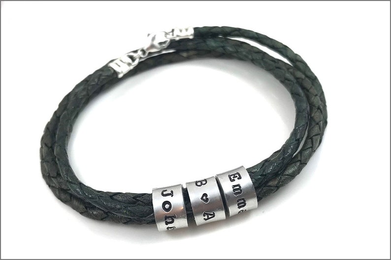 Braided Leather Cord Personalized Bracelet Custom Name Beads Bracelet image 4