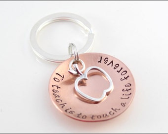 Unique Gift for Teacher | Sterling Silver Apple Charm, To Teach is to Touch a Life Forever, Small Gifts for Teacher, Special Educator Gift