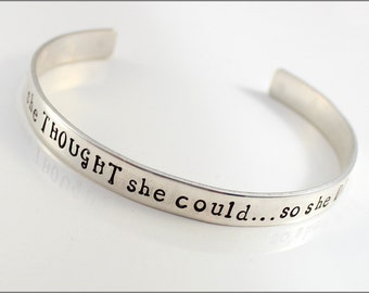 Personalized Sterling Cuff Bracelet | She THOUGHT She Could So She DID, Personalized Inside Cuff, Graduation or Inspiration Jewelry