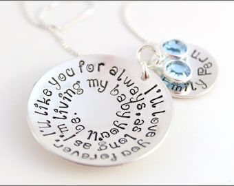 Collar personalizado de plata de ley «Te amaré por siempre» con piedra de nacimiento