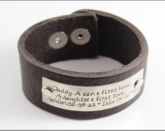 Customized Leather Bracelet | Daddy, A Son's First Hero, A Daughter's First Love