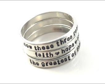 Sterling Silver Corinthians Stacked Rings | Faith Hope & Love, Sterling Silver Skinny Rings, Stacked Skinny Rings