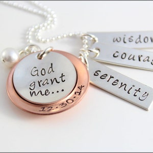 Serenity Prayer Necklace Custom Serenity Necklace, Sobriety Date, Sterling Silver & Copper Jewelry image 1