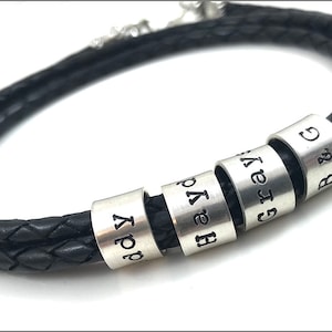 Braided Leather Cord Personalized Bracelet Custom Name Beads Bracelet image 1