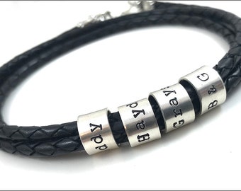 Braided Leather Cord Personalized Bracelet | Custom Name Beads Bracelet