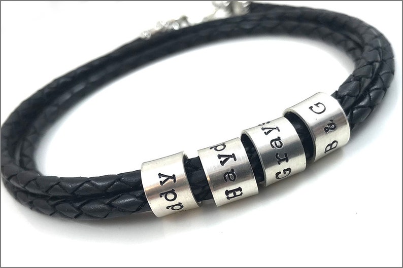 Braided Leather Cord Personalized Bracelet Custom Name Beads Bracelet image 1