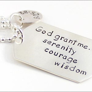 Serenity Prayer Necklace Sterling Silver Serenity Necklace, Custom Men's Necklace, Sterling Silver Date Charm, Dog Tag Necklace image 1