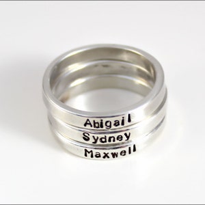 Stacking Silver Skinny Ring | Mommy Rings, Stackable Name Rings, Name & Birthdate Ring, Personalized Name Ring, aka originals