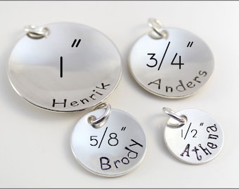 Personalized Disc Pendant in Sizes 1/2 Inch, 5/8 Inch, 3/4 Inch, & 1 Inch | Silver, Copper, or Gold Pendant Add On