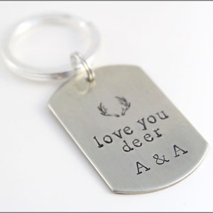 Custom Jäger Schlüsselanhänger | Initialen Schlüsselanhänger, Hirschgeweih Schlüsselanhänger, Geschenk für Jäger, Love You Deer