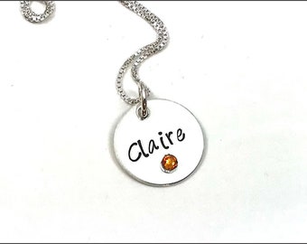 One Name Disc with Birthstone Necklace