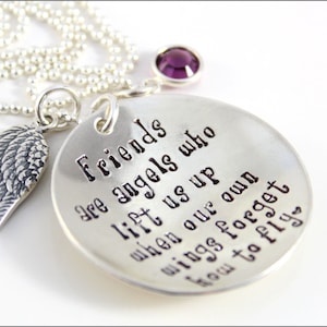 Friendship Necklace | Gift for Friend, Friends are Angels that Lift Us Up, Angel Wing Charm, Sterling Silver