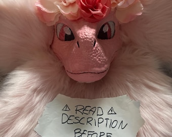 Pink Dinomask “Rose”, fluffy large ears & hood base- READ DESC.!!