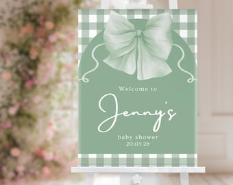 Green Plaid Baby Shower Welcome Sign, Editable Template (PDF), PP002