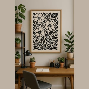 Black & White Botanical Wall Art | Minimalist Floral Print | Digital Download Nature Decor