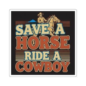 Funny Country Western Square Sticker - Cowboy Hat Rodeo Horse Wild West Laptop Decal, Cute Vinyl Decal for Car, Water Bottle, Scrapbooking