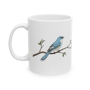 Blue Bird Ceramic Mug with Branch Design - Nature Lover Gift