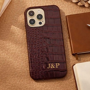 Monogram Croc Leather iPhone Case: Personalized Initial Embossed Cover