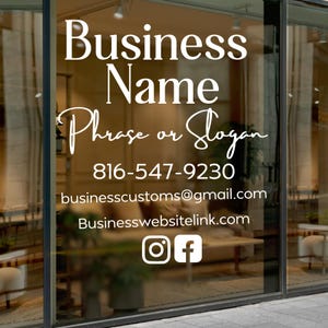 Personalized Business Window Decal - Your Company Name Vinyl Decal - Storefront Vinyl Sticker - QR Code Office Window Door Lettering Sign