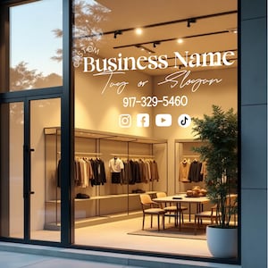 Personalized Business Window Decal - Your Company Name Vinyl Decal - Storefront Vinyl Sticker - QR Code Office Window Door Lettering Sign