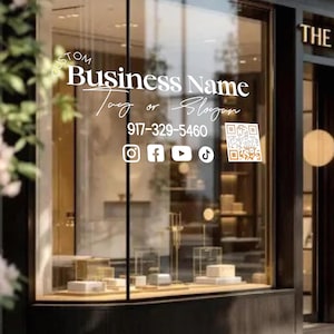 Personalized Business Window Decal - Your Company Name Vinyl Decal - Storefront Vinyl Sticker - QR Code Office Window Door Lettering Sign