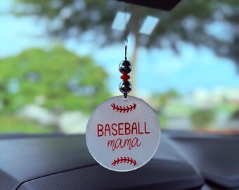 Dije de béisbol con purpurina para coche: accesorio para espejo retrovisor hecho a mano