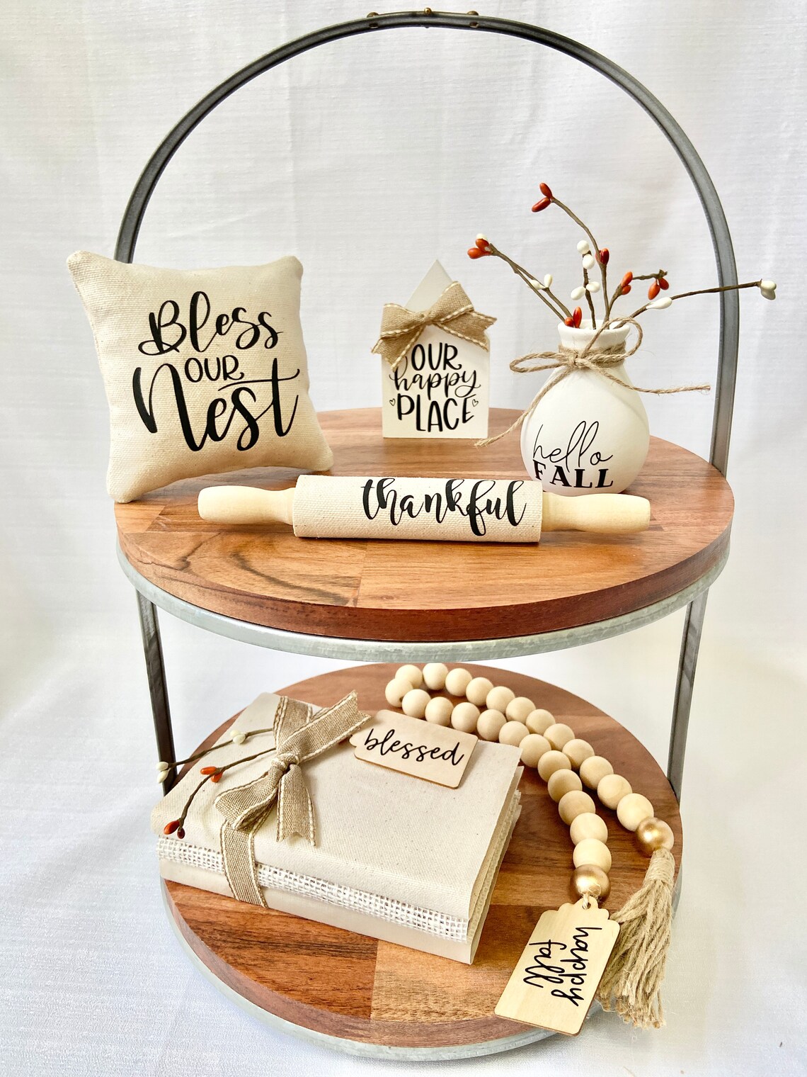 Wood and Fabric Book Stack Tiered Tray Books Tiered Tray Etsy