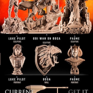 Busto/figura/escultura 3D de Star Wars, lanzado el 25 de mayo (Luke, Padmé y Obi-Wan en BOGA), de SW3D.