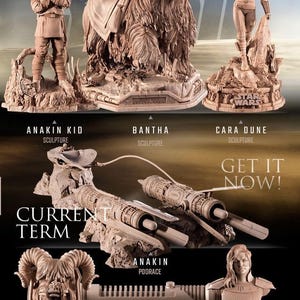 Diorama de figuras 3D con temática de Star Wars de junio, escultura SW3D de Anakin, Bantha, Cara y Dune SW3D