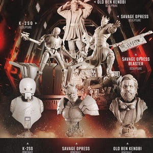 Escultura de diorama 3D con temática de Star Wars de julio, SW3D Kenobi K-2SO Savage Opress SW3D