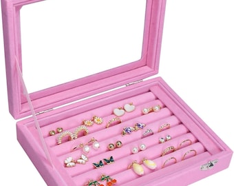 7 Slot Velvet Ring Organizer Box, Jewelry Display Tray, Ring Storage Case, Jewelry Holder for Women, Gift for Her