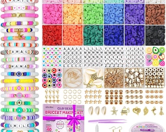 5200 Pcs Clay Beads Bracelet Making Kit for Beginner, Multicolor Polymer Flat Preppy Jewelry Making Set, Polymer Clay Bead with Charms Gift