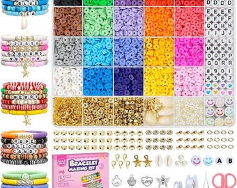 5300PCS Beads Clay Bracelet Making Kit, Multicolor DIY Flat Preppy Beads for Bracelet Making Kit, Jewelry Making Kits For Gift For Her
